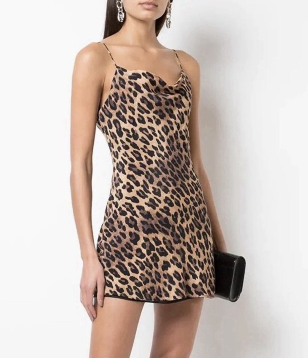 Alice + Olivia HARMONY LEOPARD MINI SLIP SILK DRESS